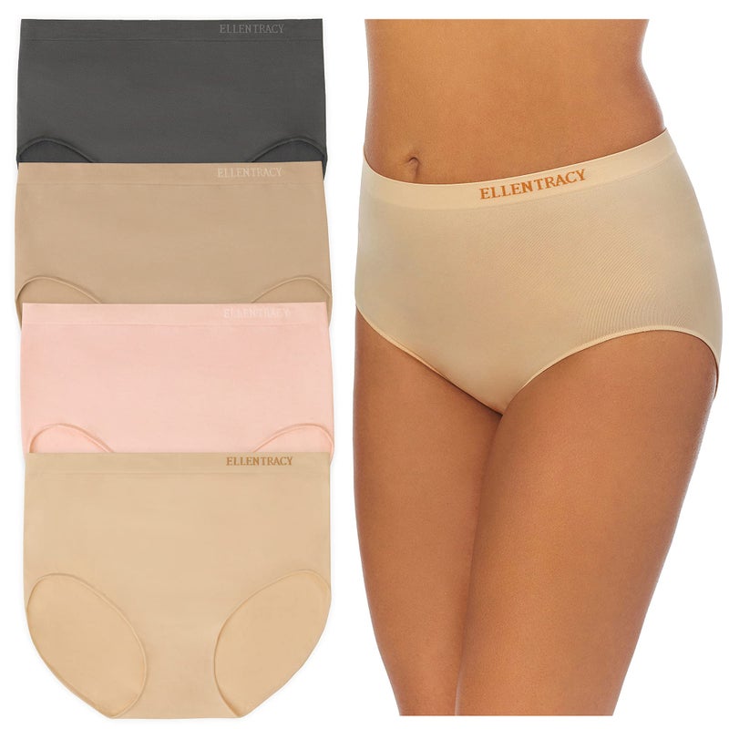 ELLEN TRACY Womenâ€™s Full Brief Panties Breathable Seamless Underwear 4-Pack Multipack (Regular & Plus Size) - Large - Image 1